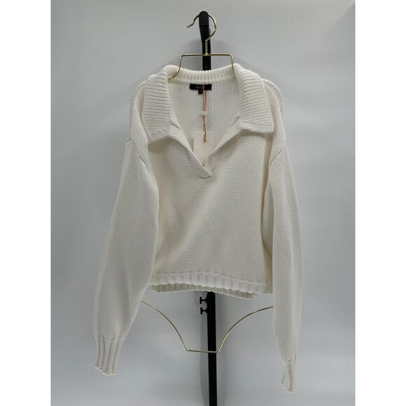 Quince Womens 100% Organic Cropped Cotton Polo Sweater Ivory Sleeved Top XS - Picture 2 of 2
